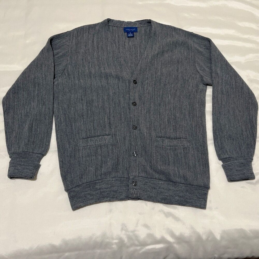 Vintage 1970's Penney's Towncraft Sweater Cardigan Gray Men Size M Grandpacore